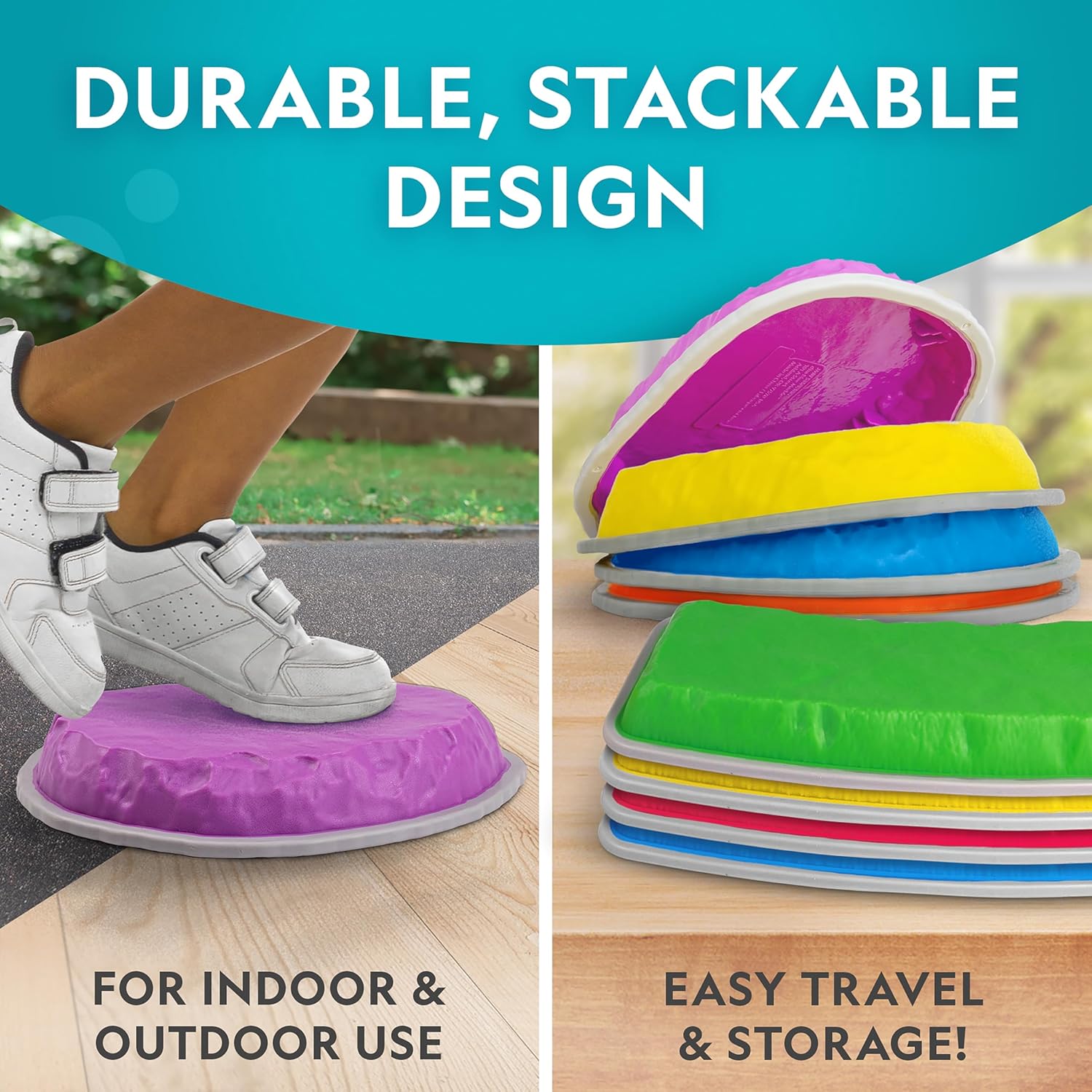 National Geographic Kids Stepping Stones & Balance Beams - 12-Piece Obstacle Course for Ages 3+ with Foam Dice & Non-Slip Base