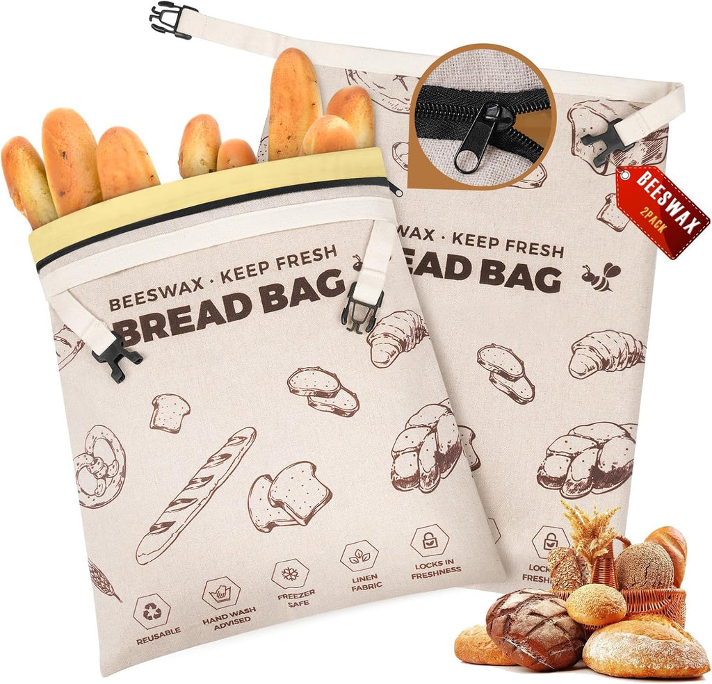 YARRAMATE Beeswax Bread Bags - Eco-Friendly Reusable Linen Storage for Fresh Sourdough | Large 17x13" (Brown, 2 Pack)