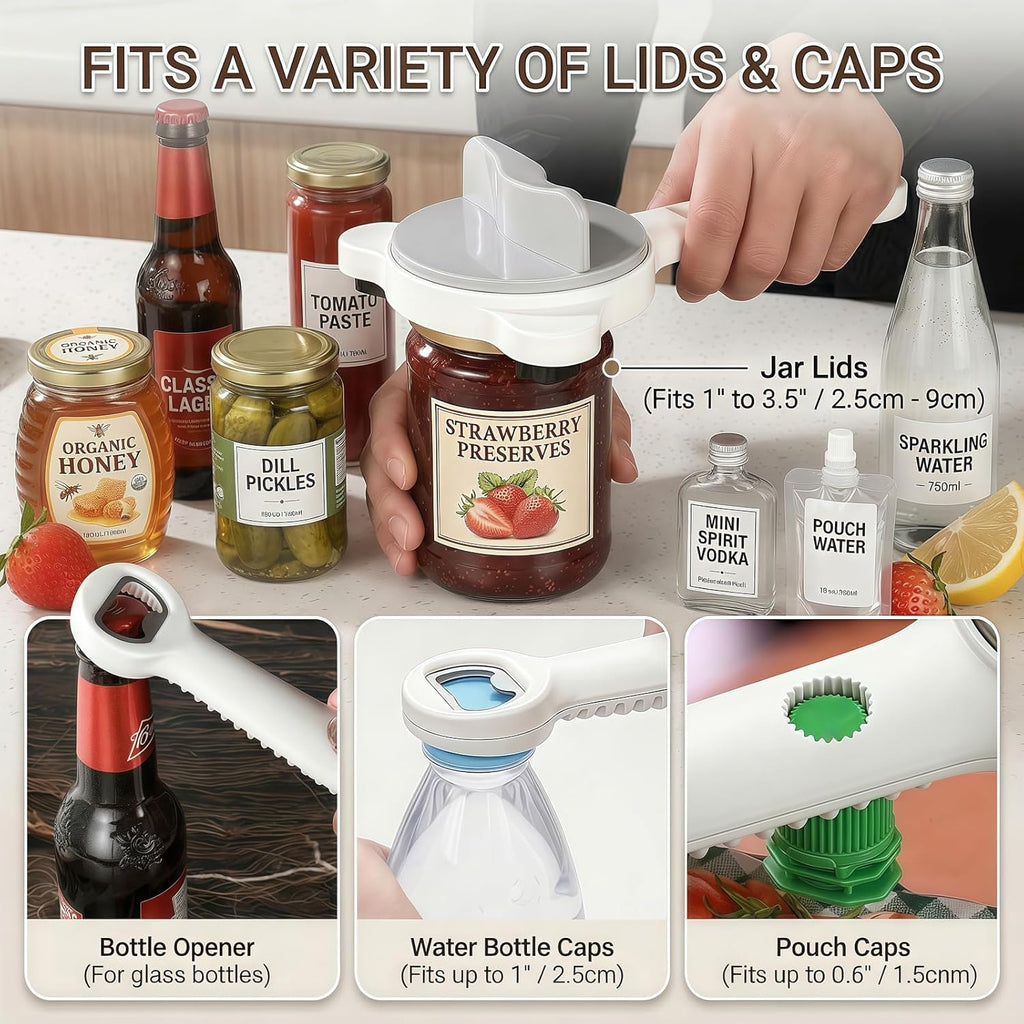 4-in-1 Adjustable Jar Opener by [Brand Name] - Ergonomic Non-Slip Handle for Seniors | Multi-Size Lid Remover (Grey)