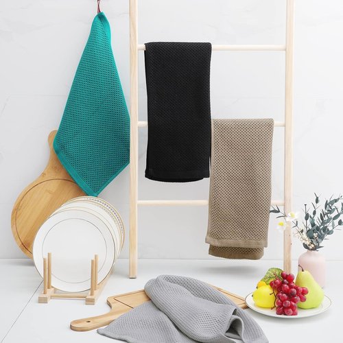 Homaxy 100% Cotton Waffle Weave Dish Towels - Ultra Soft & Absorbent, Quick Drying | 12-Pack, Tan, 13 x 28 Inches