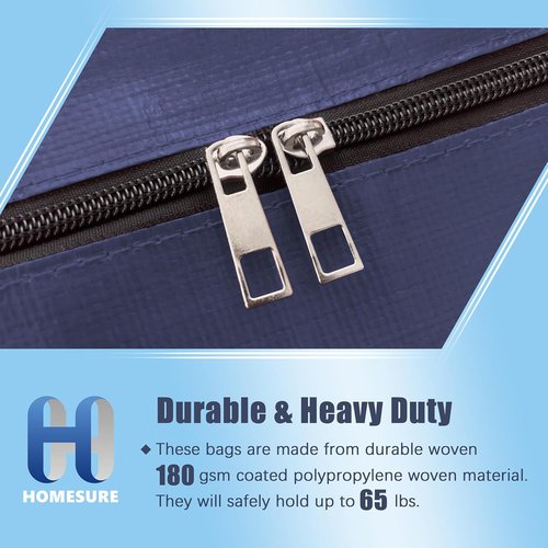 HOMESURE Large Water-Resistant Moving Bags - 4 Pack Heavy-Duty Storage Totes with Zippers & Handles | Space-Saving Design (Blue)