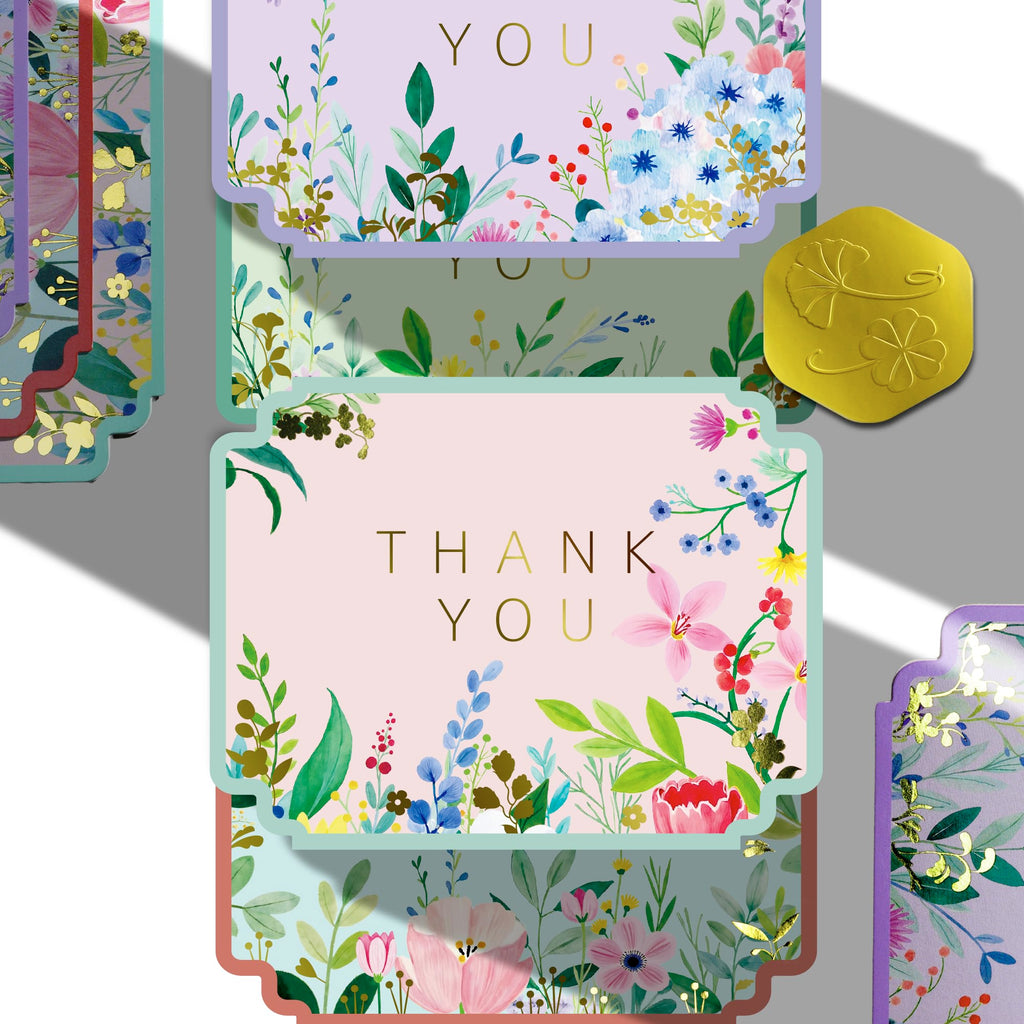 ukee's Thank You Cards with Envelopes 100-Pack, Gold Foil Floral, Thank You Notes w/Sage Green Envelopes & Stickers, Blank Inside for Baby Shower, Wedding, Graduation, Small Business, 4.25" x 5.5"