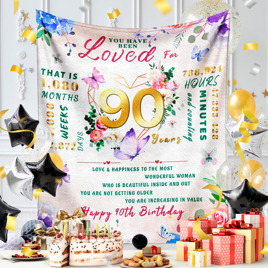 90th Birthday Gifts for Women, 90 Year Old Birthday Gifts for Women, Best Gift for 90 Year Old Woman Throw Blanket 50"x60", 1936 Bday Gift Ideas for Woman, Happy 90th Bday Decorations for Female