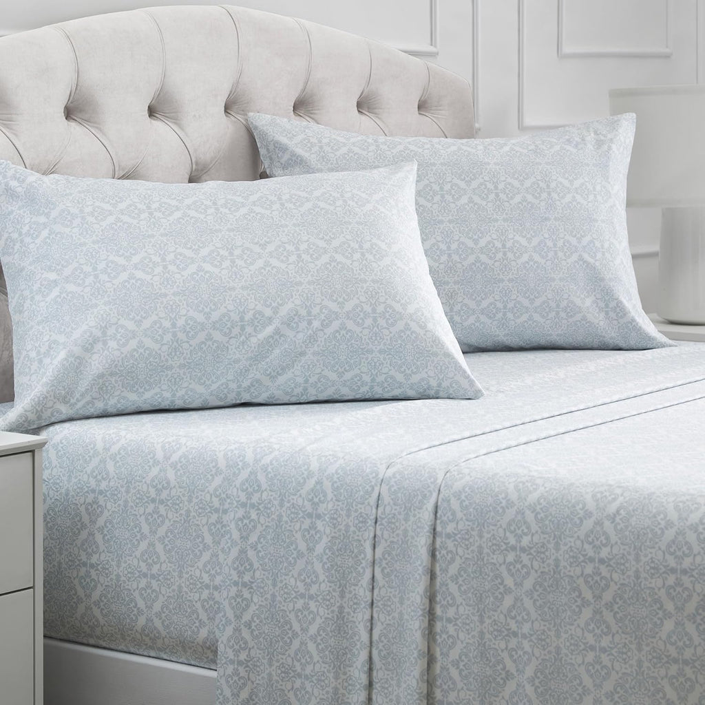 Mellanni Queen Sheets Set - Luxury 4-Piece Bedding - Extra Soft, Cooling, Stain Resistant | Laced Sky Blue