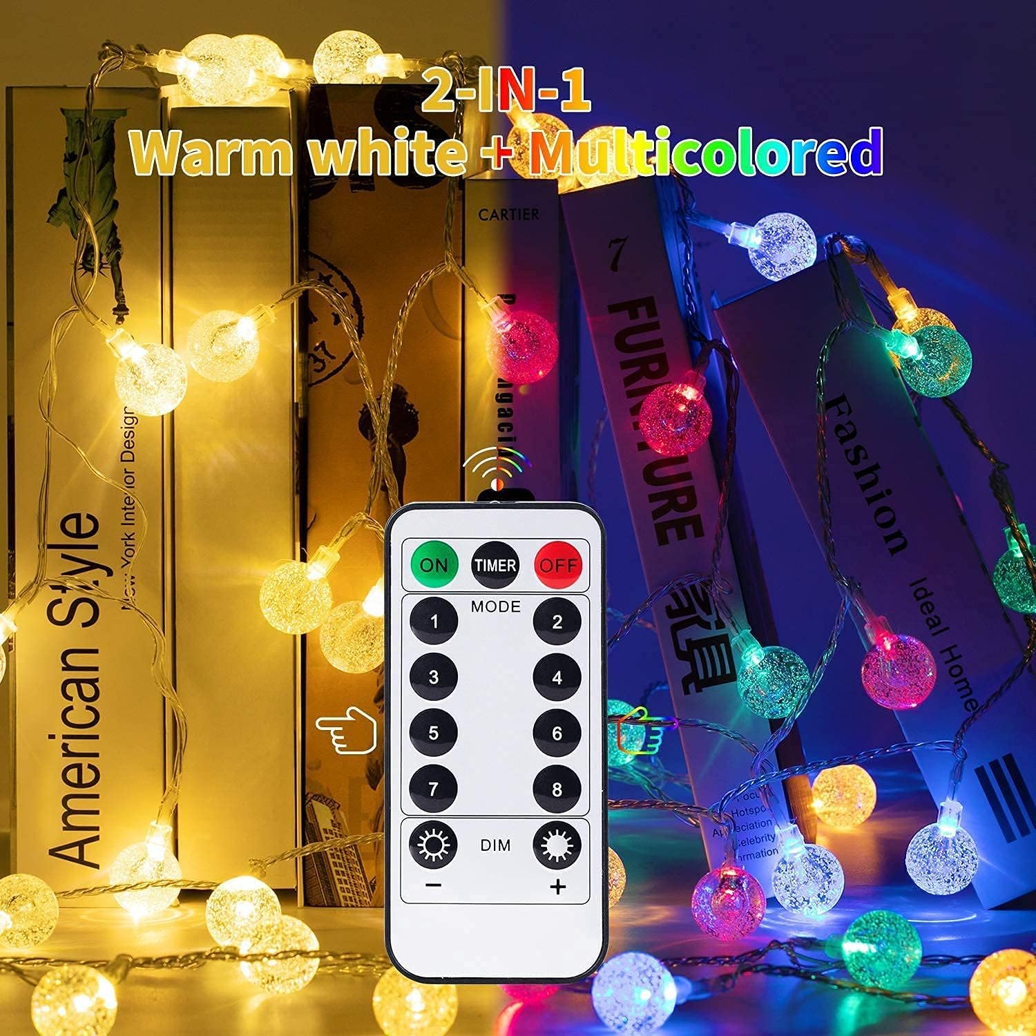 Minetom Crystal Globe String Lights - 33 Ft 100 LED Waterproof Fairy Lights with Remote & Timer | Warm White Decor