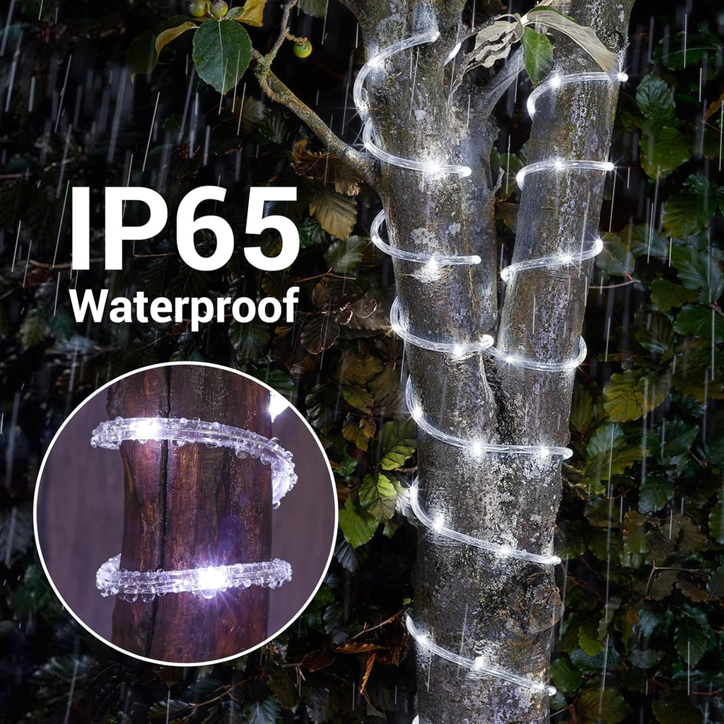 Skiennix Solar Rope Lights - 132ft 400LED Waterproof Outdoor String Lights | 8 Modes for Garden & Patio Decor - White