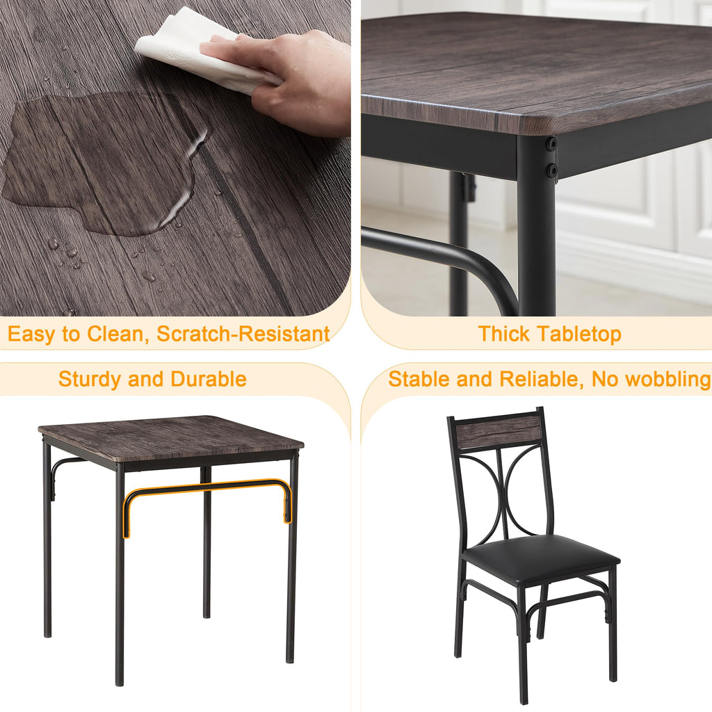 VECELO 3 Piece Dining Table Set for 2, Kitchen Table Set with 2 Chairs for Small Space, Space-Saving and Modern Design, Apartment, Easy to Assemble,Classic Brown