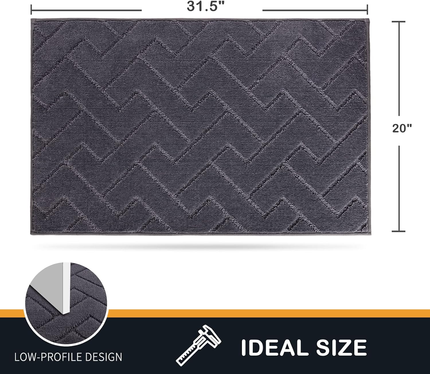 PURRUGS Dirt Trapping Door Mat - Non-Slip, Machine Washable, Super Absorbent Entry Rug | 20" x 31.5", Grey