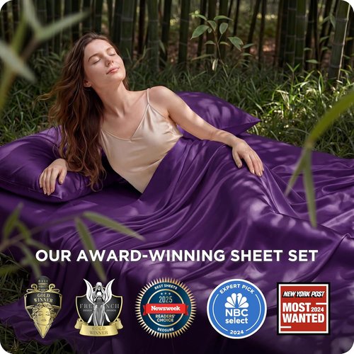 Bedsure Queen Sheet Set - Cooling Rayon From Bamboo | Breathable & Soft Hotel Luxury Bedding, Plum