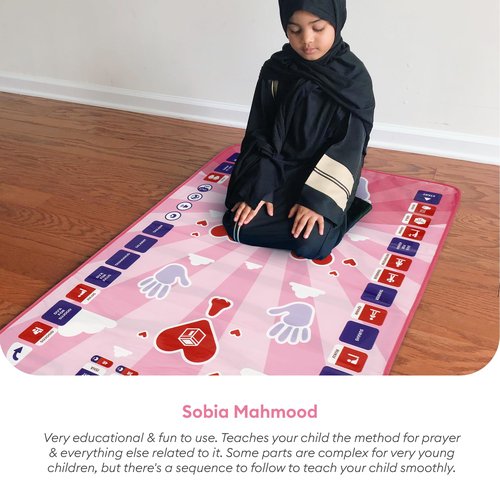 My Salah Mat for Kids - Pink Interactive Muslim Prayer Rug Learning The Salah - Fun & Easy Prayer Mat with 36 Touch Keys, 15 Languages, Speaker, & Booklets - Islamic Toys for Ages 3 to 8