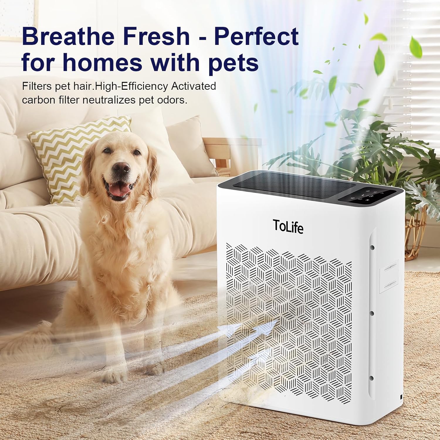 Tolife Air Purifier - Large Room Air Cleaner for Home | Washable Filter, Sleep Mode, Up to 1095 Ft², White