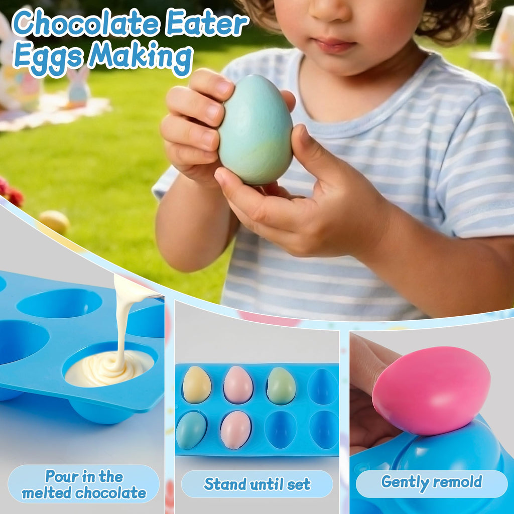 Sidosir 3PCS Easter Egg Shaped Chocolate Silicone Molds, 8-Cavity Easter Breakable Silicone Eggshell Baking Molds for Candy Making, Non-stick Easter Egg Shaped Baking Mold for Cake Decoration, Pastry