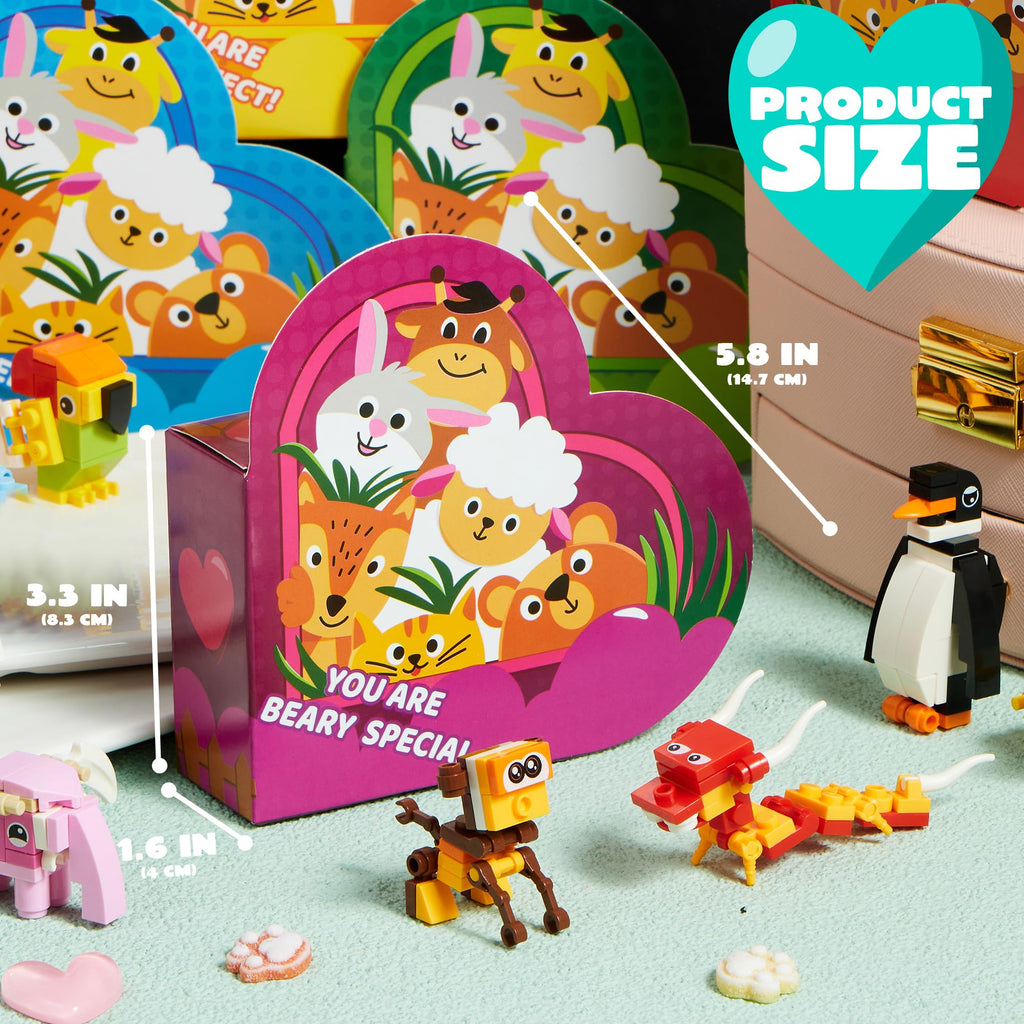 JOYIN 24 Packs Valentines Animal Building Blocks with Hearts Party Favors for Kids Valentine Classroom Prize, Classroom Gift Exchange School Rewards