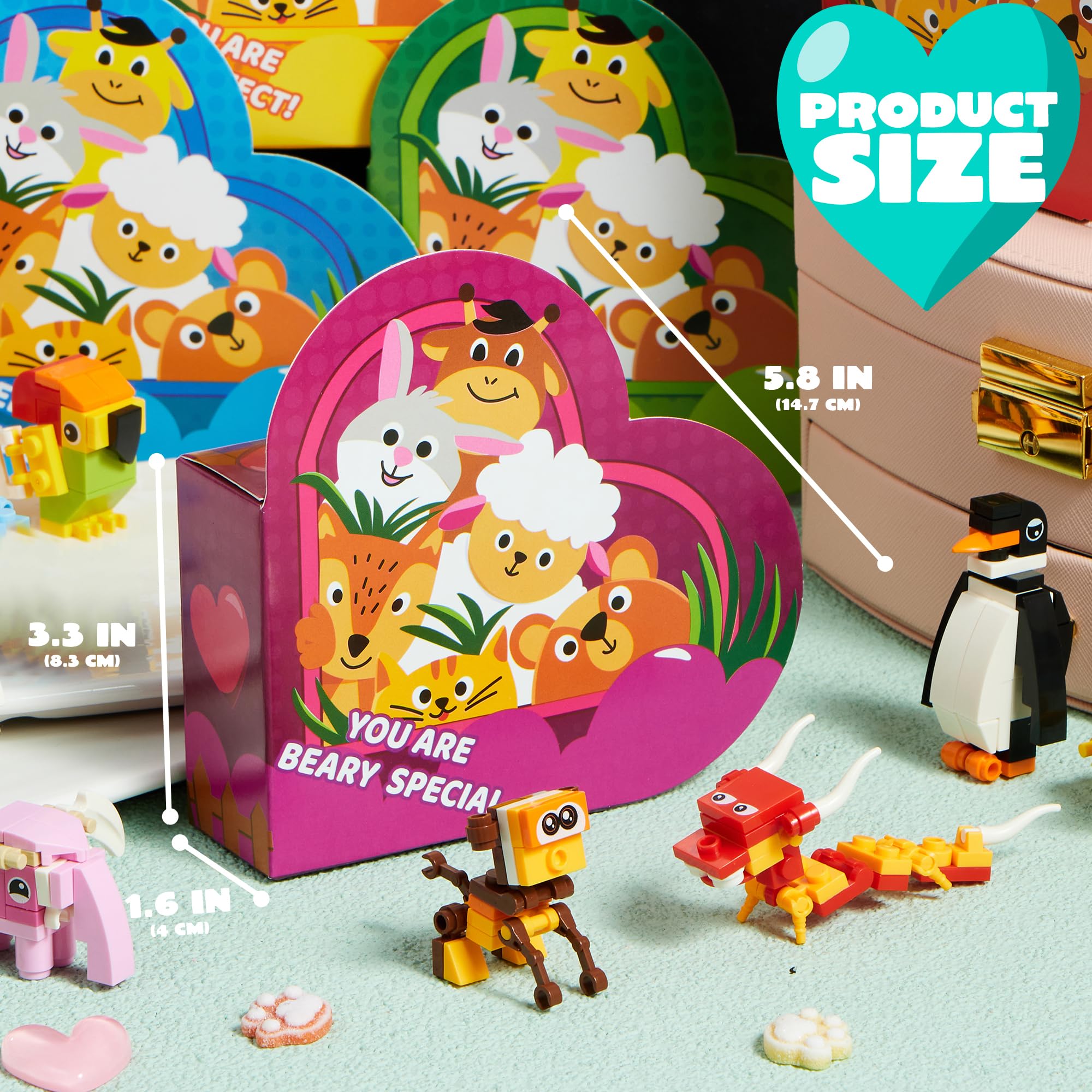 JOYIN 24 Packs Valentines Animal Building Blocks with Hearts Party Favors for Kids Valentine Classroom Prize, Classroom Gift Exchange School Rewards
