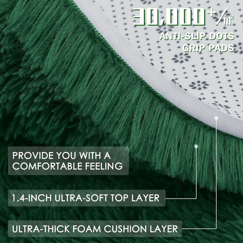 OLANLY Dark Green Round Area Rug - Soft, Fluffy, Machine Washable 2 ft Circle Carpet for Bedroom & Living Room Decor