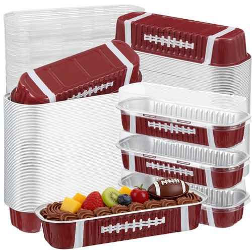 PAJIXANTHIC 100Pcs Mini Loaf Pans with Lids,6.8oz Rectangular Aluminum Foil Baking Pans Disposable Mini Cake Pans,Football