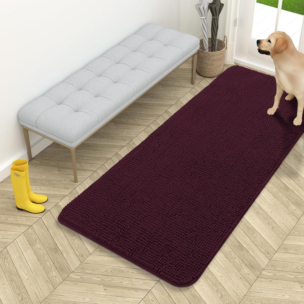 OLANLY Dog Door Mat - Absorbent Non-Slip Washable Doormat for Muddy Paws | 54x24 Inches, Quick Dry Chenille, Russet
