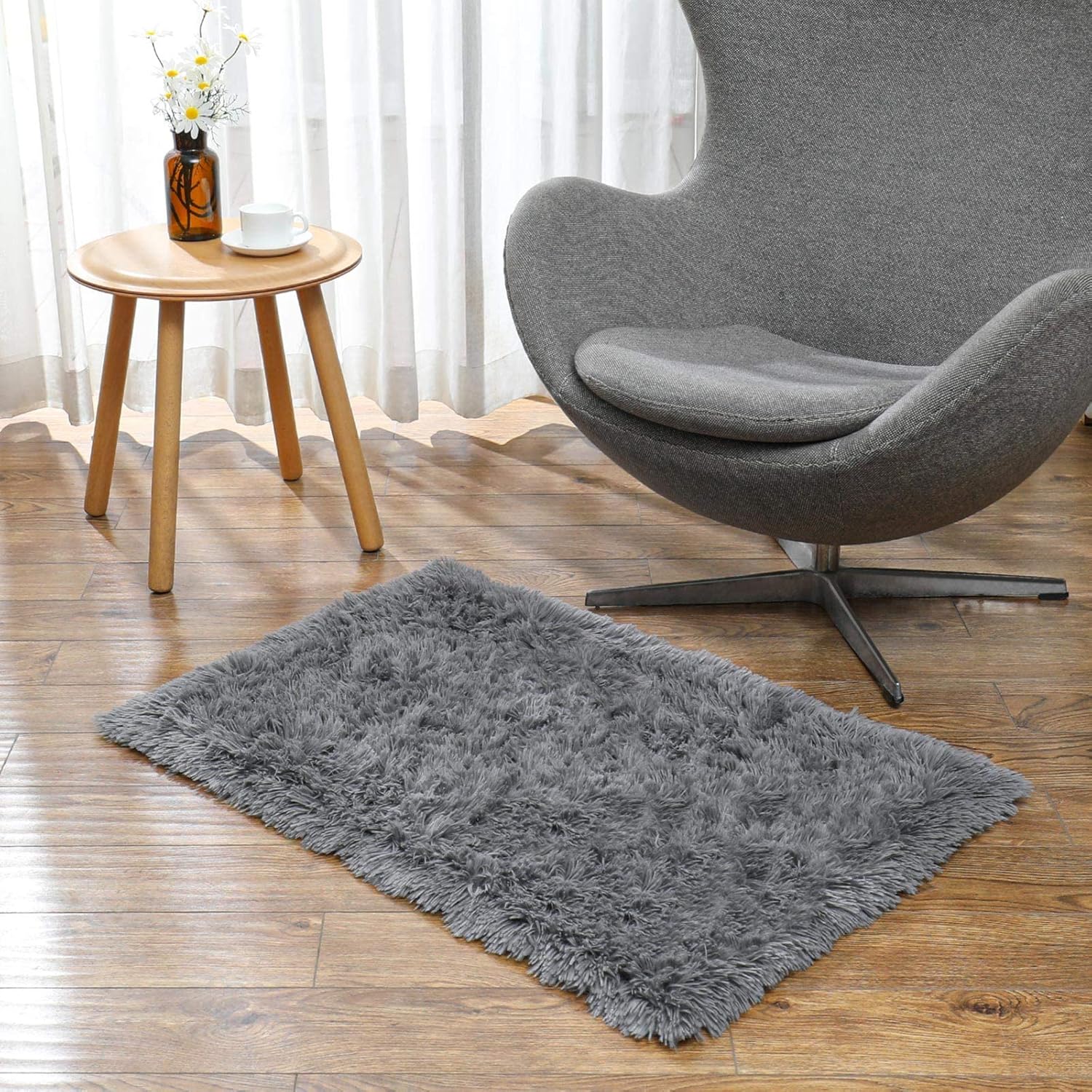 Ophanie 2x3 Light Grey Fluffy Rug - Comfy Soft Plush Shag Carpet | Non-Slip Indoor Floor Decor