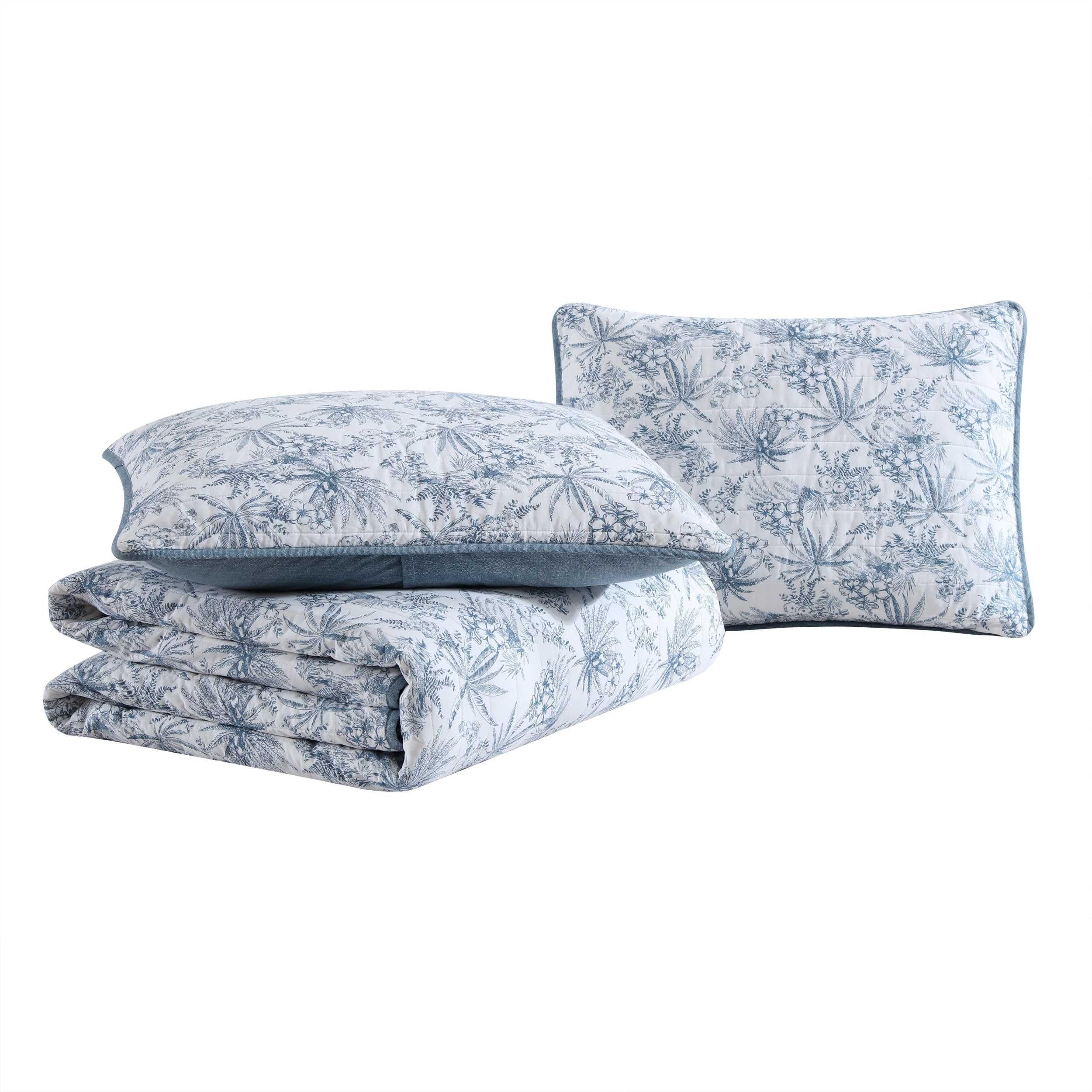 Tommy Bahama - Twin Quilt Set, Reversible Cotton Bedding with Matching Sham, Pre-Washed for Added Softness, Dorm Essentials (Pen and Ink Palm Navy Blue)