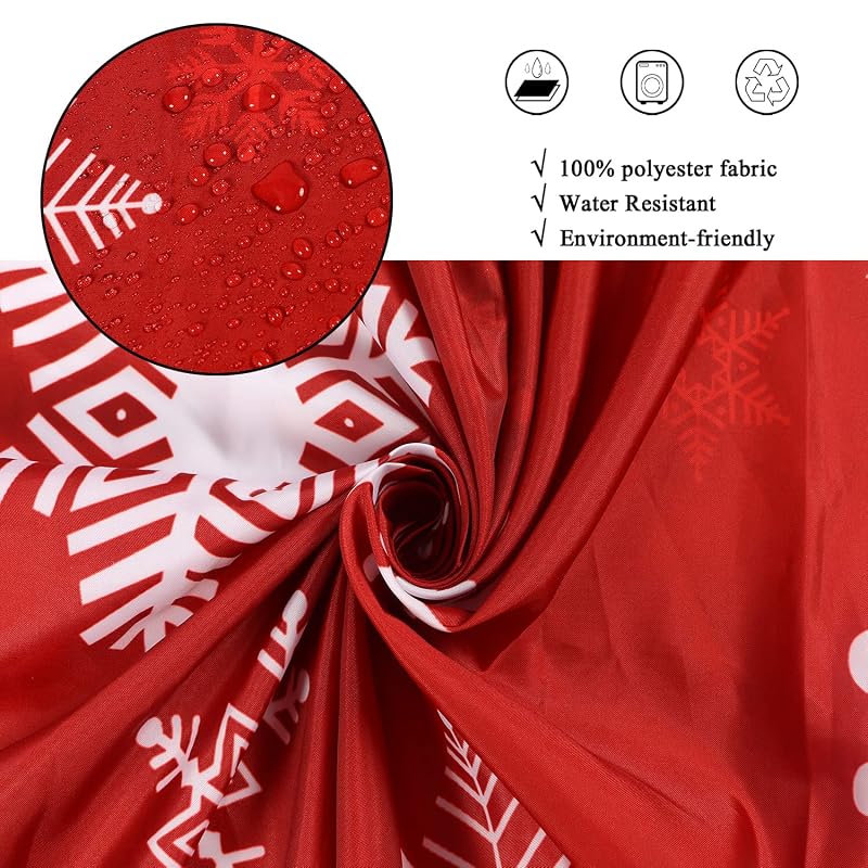 Christmas Snowflake Shower Curtain Red White 72x72 with 12 Hooks – Waterproof Polyester