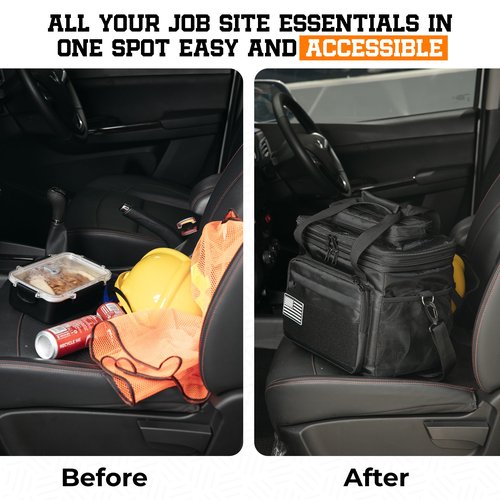 Days Pay Co. Hard Hat Pocket Lunch Bag – Insulated Cooler Tote with Hard Hat Pocket & Gear Storage – New Rugged Design for Construction & Trades – Stainless Steel Spork Included