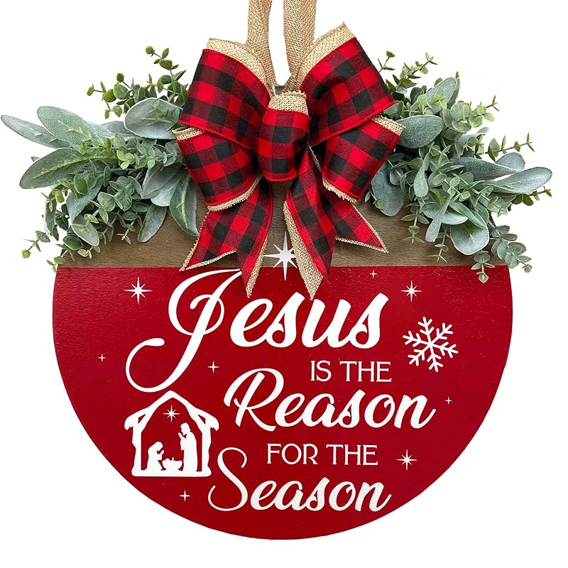 Red Jesus Is the Reason for the Season Front Door Sign - 11.8 in