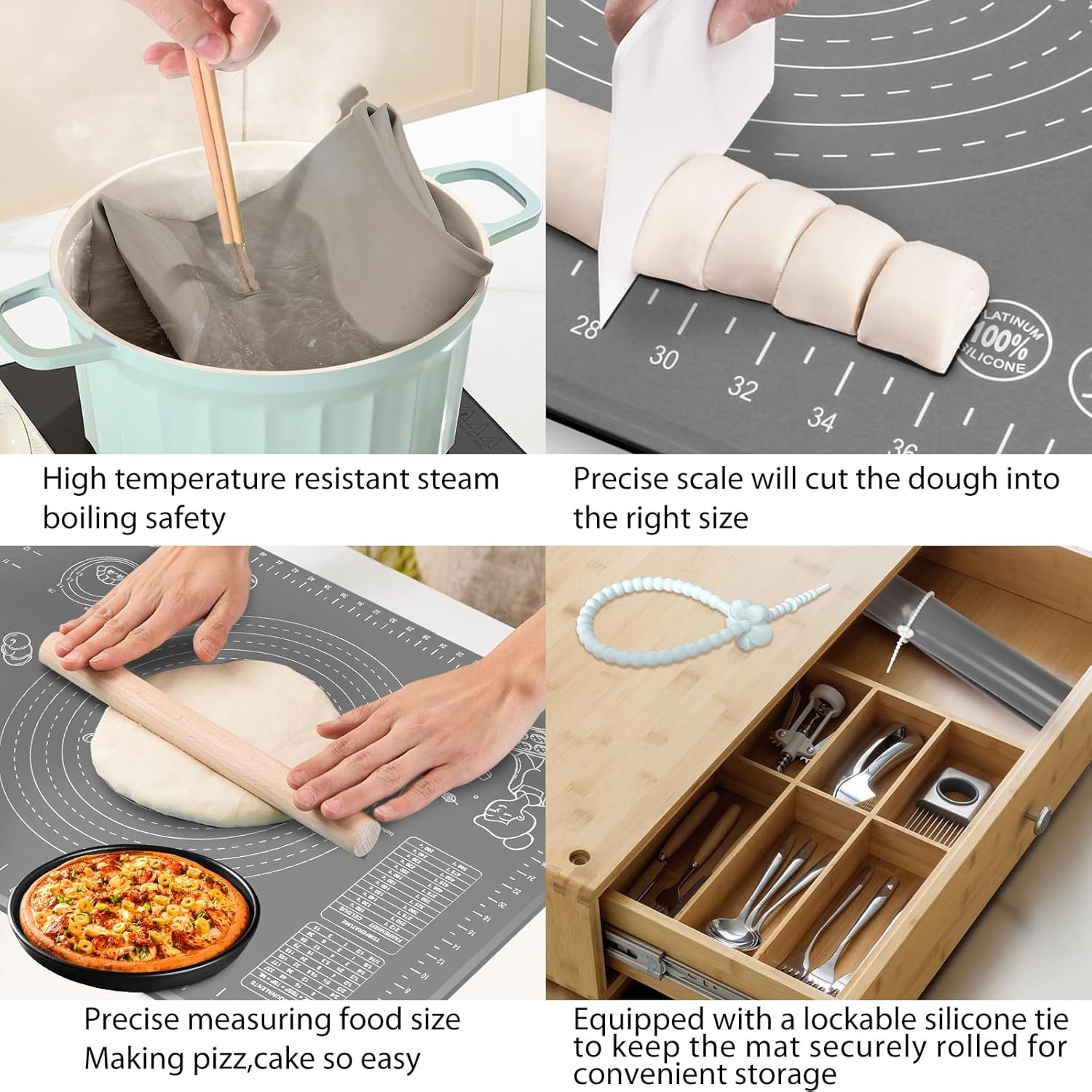 Skiennix Silicone Baking Mat - Extra Thick Non-Stick Pastry Mat with Measurements | 32x24 Inch for Rolling Dough, Bread, Cookies, Pizza, and More