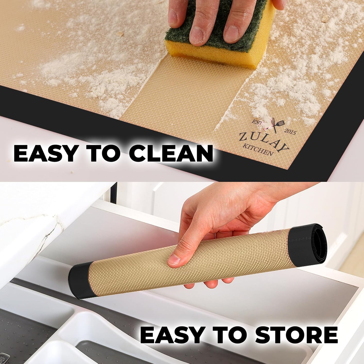 Zulay Kitchen Silicone Baking Mats 2-Pack - Reusable Nonstick Sheets for Oven & Pastry (16.5"x11.6") - Easy to Clean, Heat Resistant (Black)