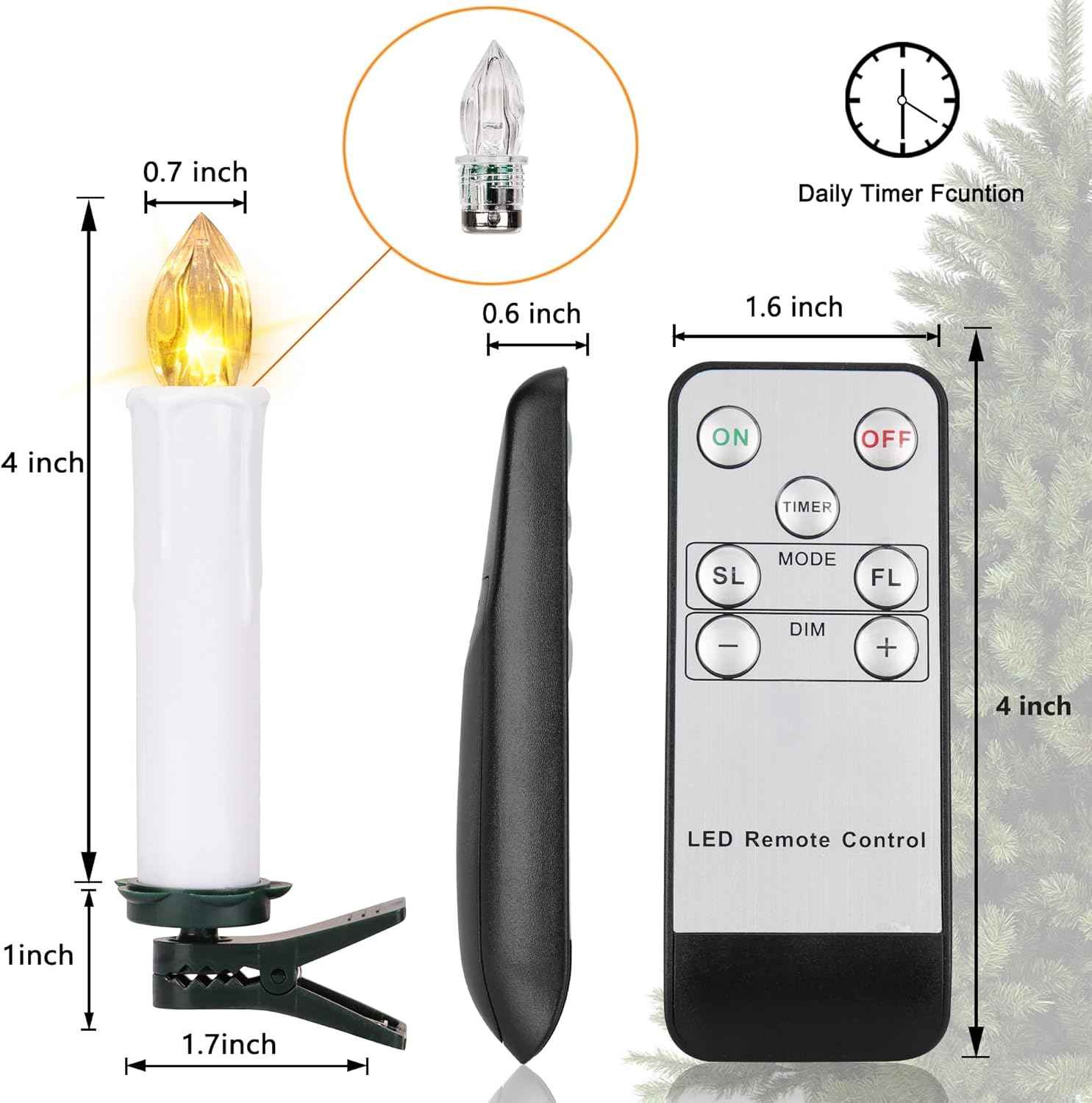 Skiennix Flameless LED Taper Candles - Battery Operated with Remote Timer | 30PCS White Flickering Mini Clip-On Lights for Christmas Trees & Home Decor
