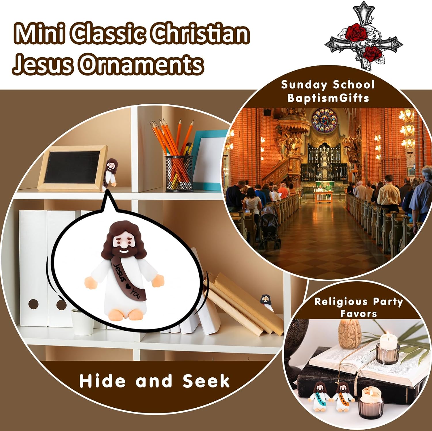 URSKYTOUS Mini Jesus Figurines - 50Pcs Tiny Rubber Jesus Toys for Easter Eggs & Baptism Gifts