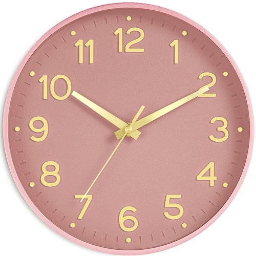 Roymnie Silent Wall Clocks Battery Operated 8 Inch-Modern Non Ticking Analog Clock Decorative for Kitchen Office Bathroom Bedroom(Pink Gold)
