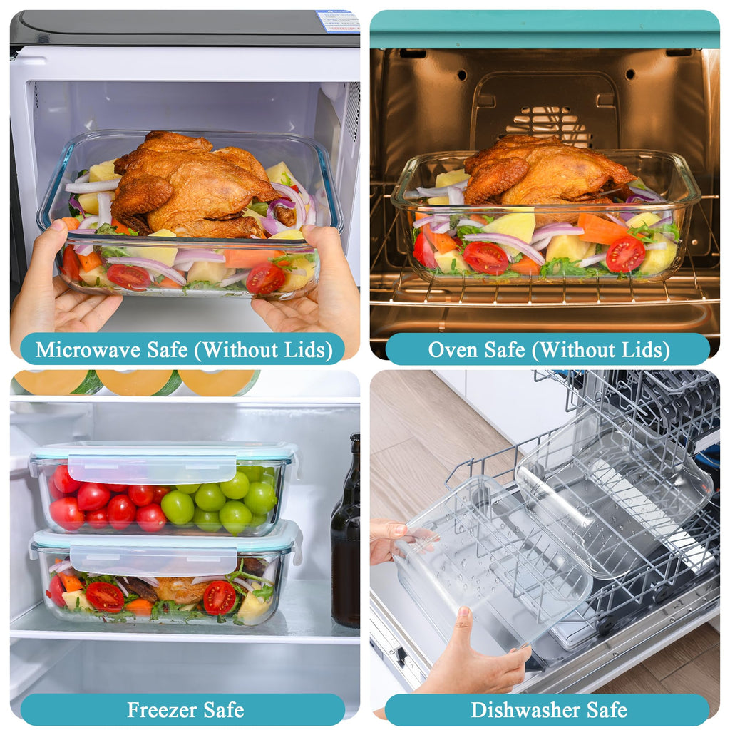 GEHE 9.8 Cup / 78 Oz Large Glass Food Storage Containers with Lids, 2 Pack Glass Meal Prep Containers Set with Airtight Locking Lids - Storing Food, Baking, Leakproof, Freezer, Microwave & Oven Safe