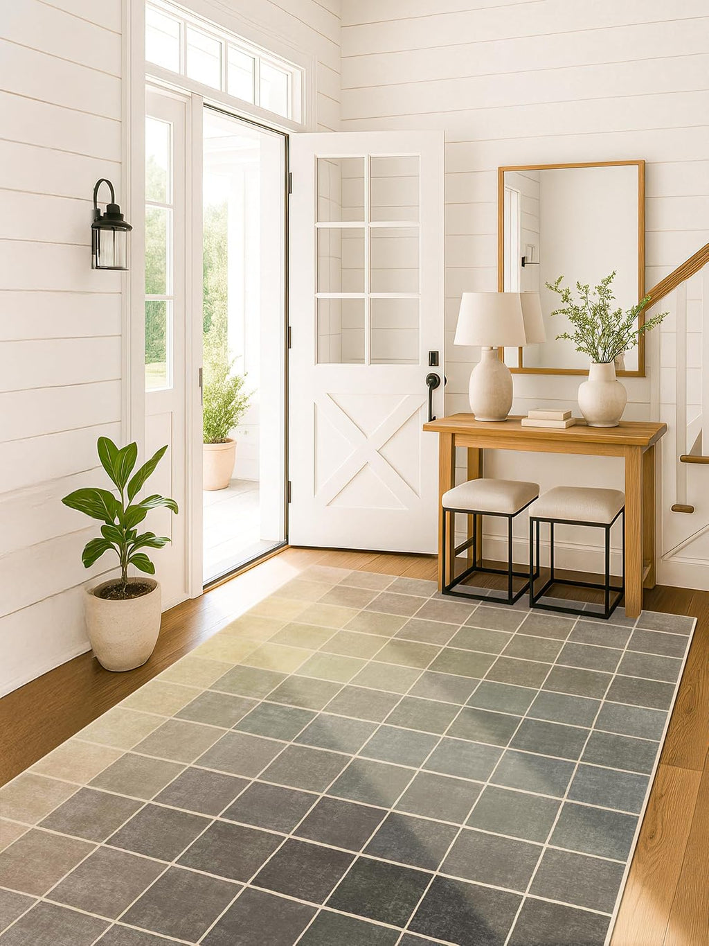 Minimalist Modern Office Rug by [Brand Name] - Washable, Non-Slip, 5x7, Stain Resistant in Gray & Beige