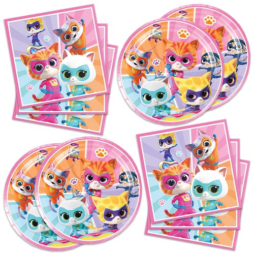 Super Kitties Party Supplies 40Pack include 20 plates, 20 napkins for the Birthday party Decoration