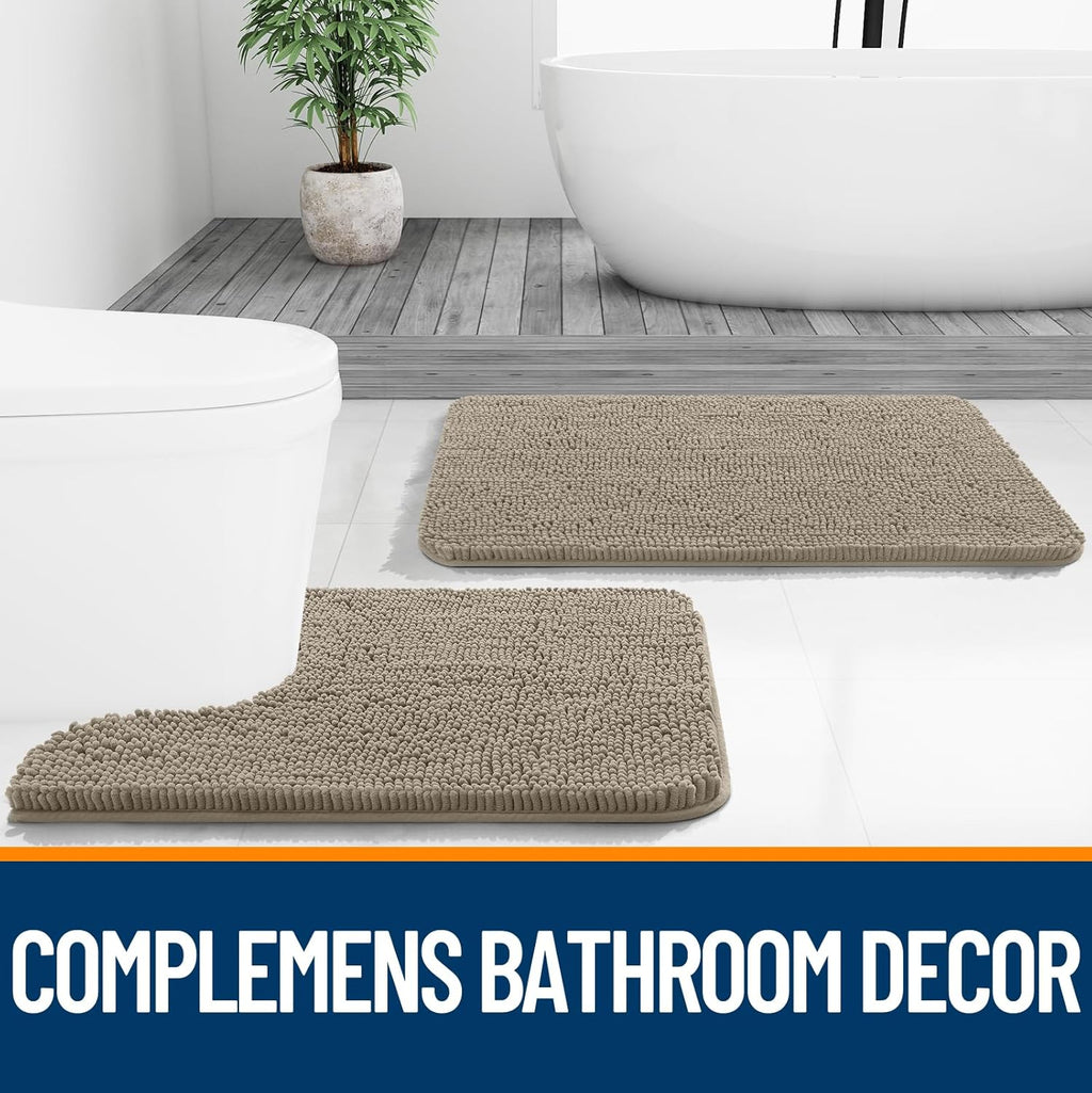 OLANLY Small Bathroom Rugs - Extra Soft Absorbent Chenille Bath Mats | Quick Dry, Machine Washable, Warm Taupe 24x16