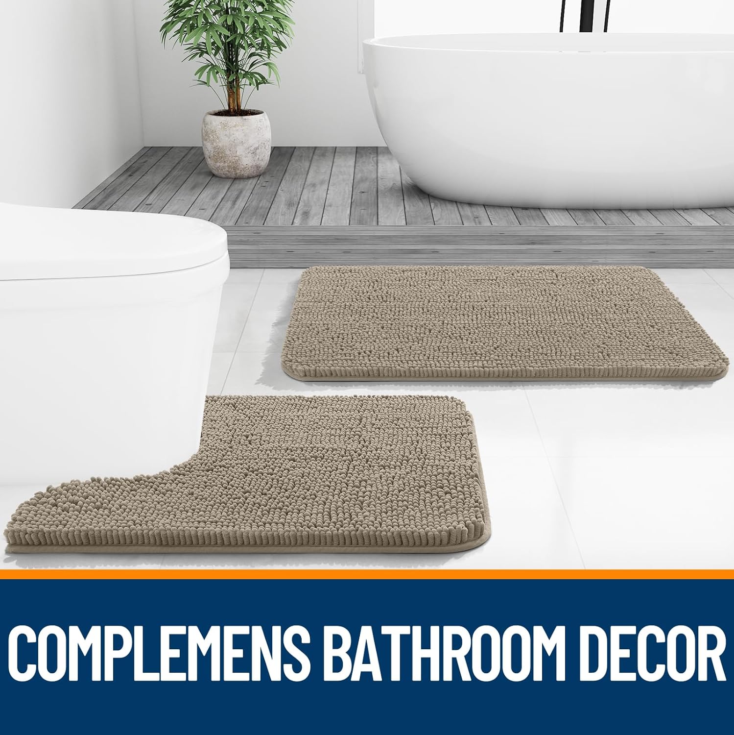 OLANLY Small Bathroom Rugs - Extra Soft Absorbent Chenille Bath Mats | Quick Dry, Machine Washable, Warm Taupe 24x16
