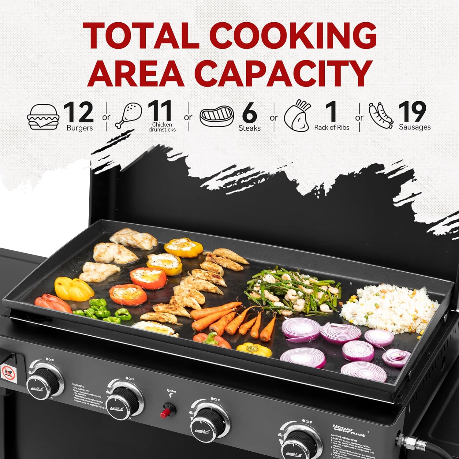 Royal Gourmet PD4001 4-Burner Propane Gas Griddle - Removable Cart & Convertible Tabletop Design | Black
