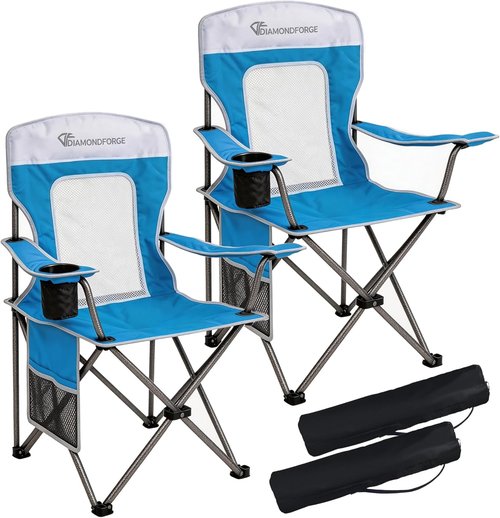 DIAMONDFORGE High Back Camping Chair - Portable Folding Design with Cup Holder & Side Pocket | Supports 300LBS
