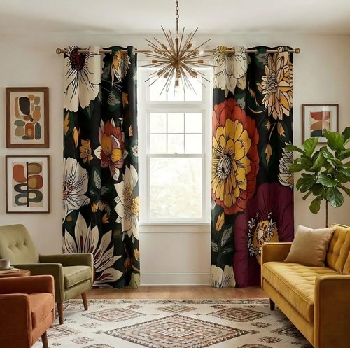NICETOWN 100% Blackout Boho Floral Curtains for Living Room Bedroom Botanical Fall Drapes Grommet Thermal Insulated Soundproof Vintage Flower Pattern Printed Window Treatment, W52xL96, 2 Panels