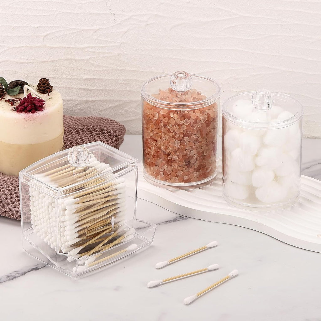 Tbestmax Cotton Swab Dispenser - Clear Plastic Apothecary Jar Organizer | 10/12 oz for Bathroom Storage