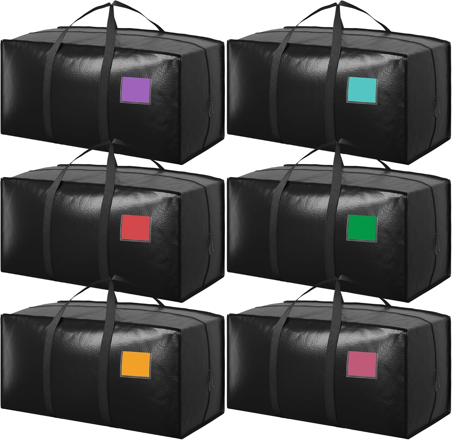 Skiennix 6 Pack Moving Bags - Extra Large 93L Heavy Duty Waterproof Storage Totes | Black