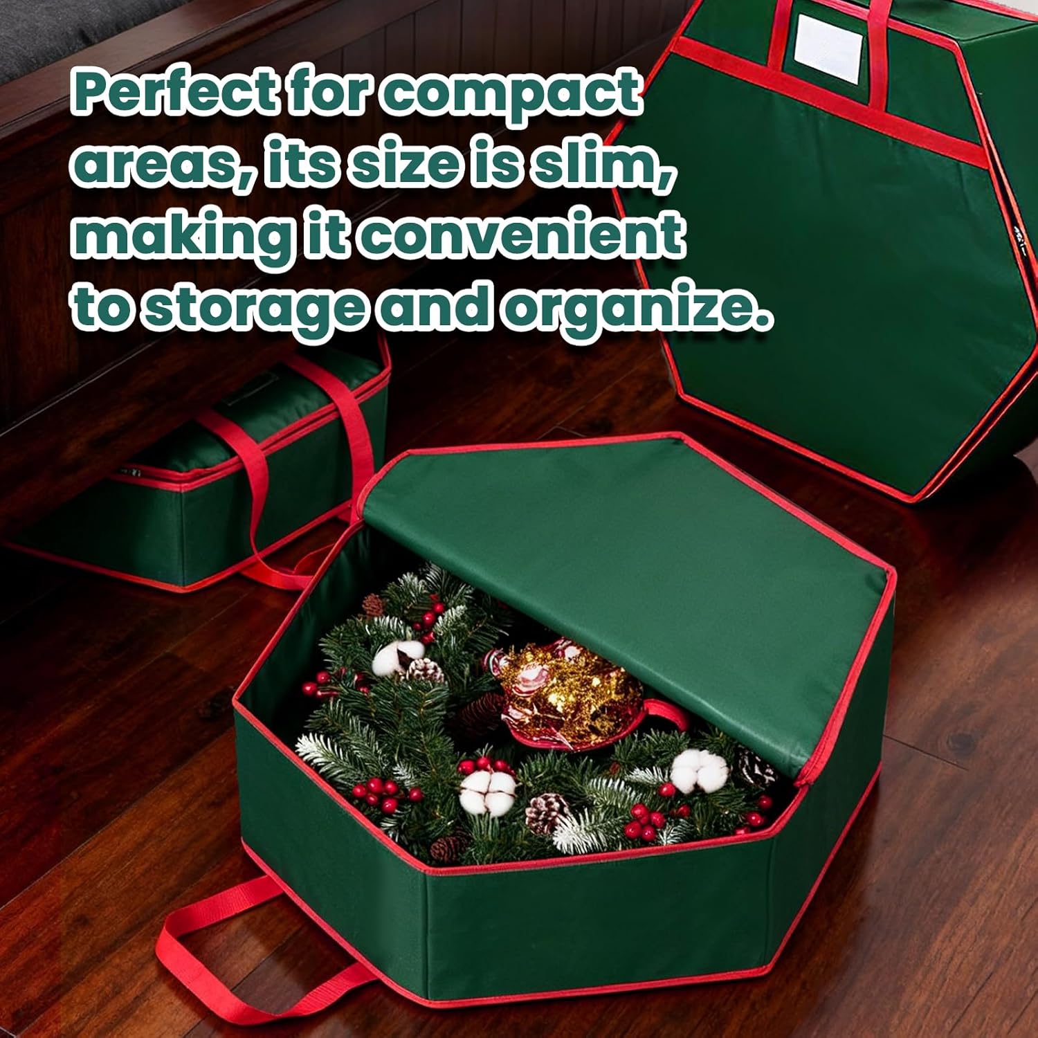MUDEREK Christmas Wreath Storage Container - 24" Durable Hard Shell Organizer with Pockets & Dual Zipper