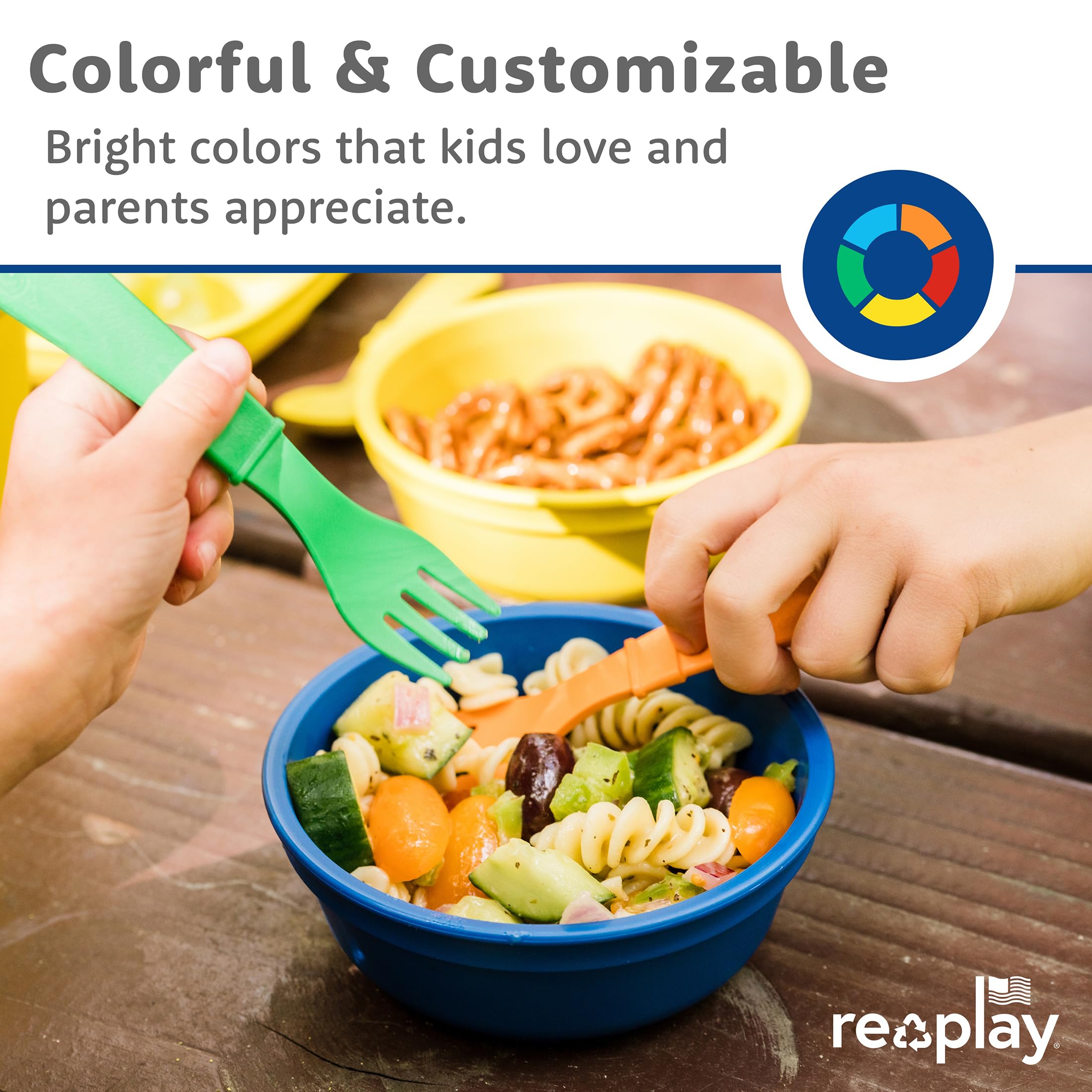 Re-Play Toddler Forks and Spoons Set - 6x6 Utensils Set for Kids - Dishwasher and Microwave Safe - Made in USA - Set of 12-5.8" x 1.2" x 0.2" - Crayon Box