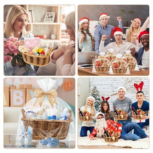 GlikCeil 4 Sets Basket for Gifts Empty Large Wicker Baskets with Gift Bags and DIY Bow Rectangular Woven Stackable Goodies Basket with Handle for Baby Shower Birthday Wedding Housewarming