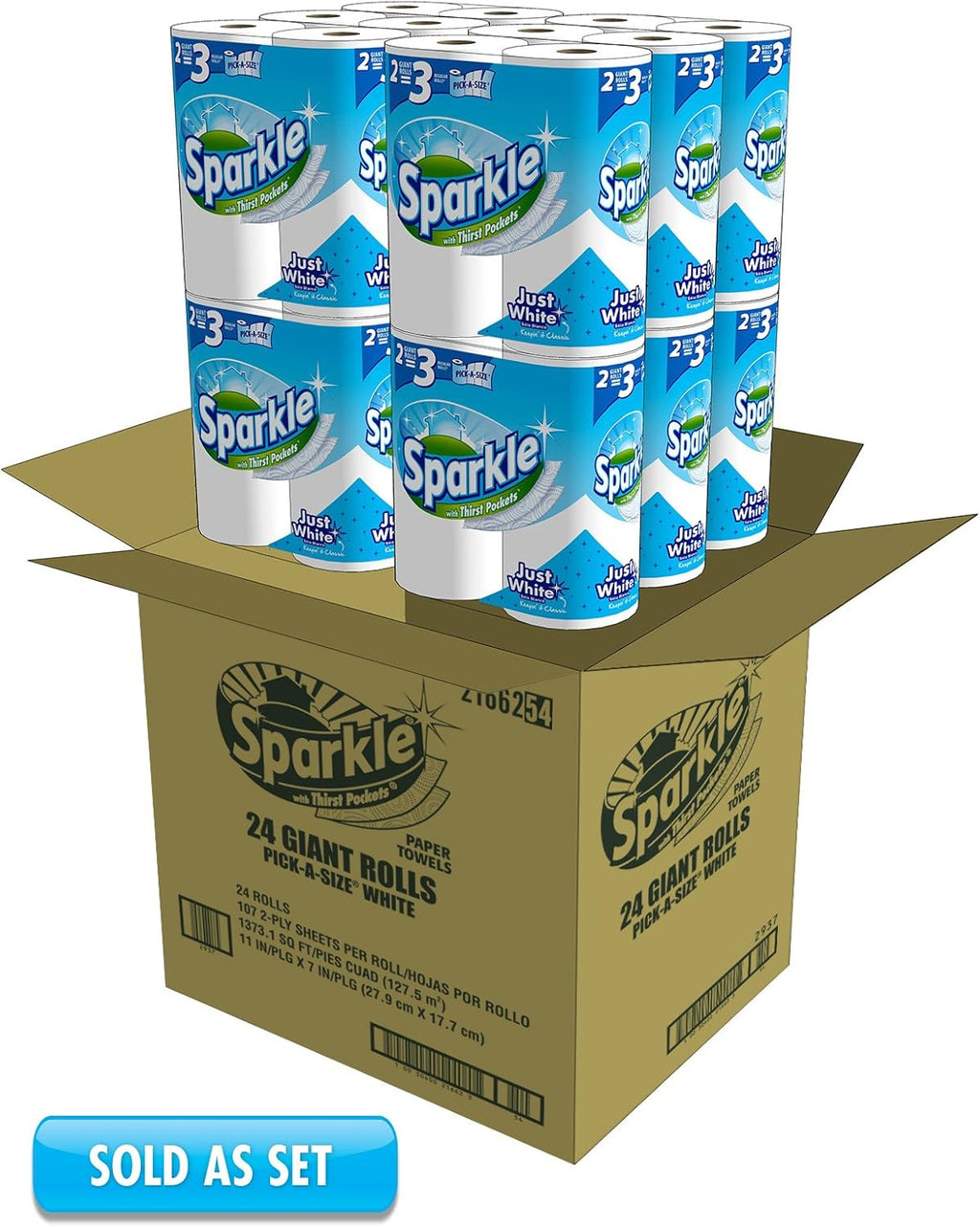 Sparkle Paper Towels - 24 Giant Rolls | Pick-A-Size, Ultra-Absorbent, White