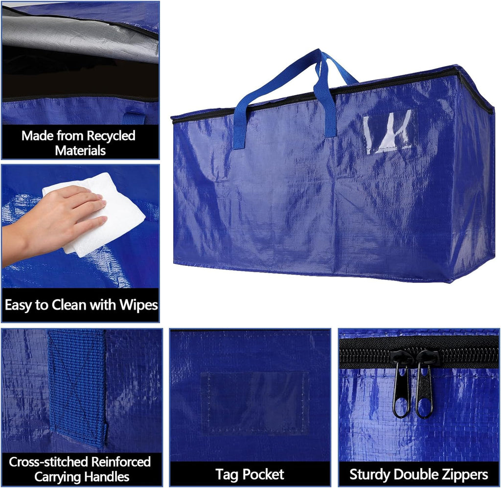 Skiennix 8 Pack Waterproof Moving Bags - Heavy Duty 100lb Capacity Totes for Packing & Storage | 95L, Blue
