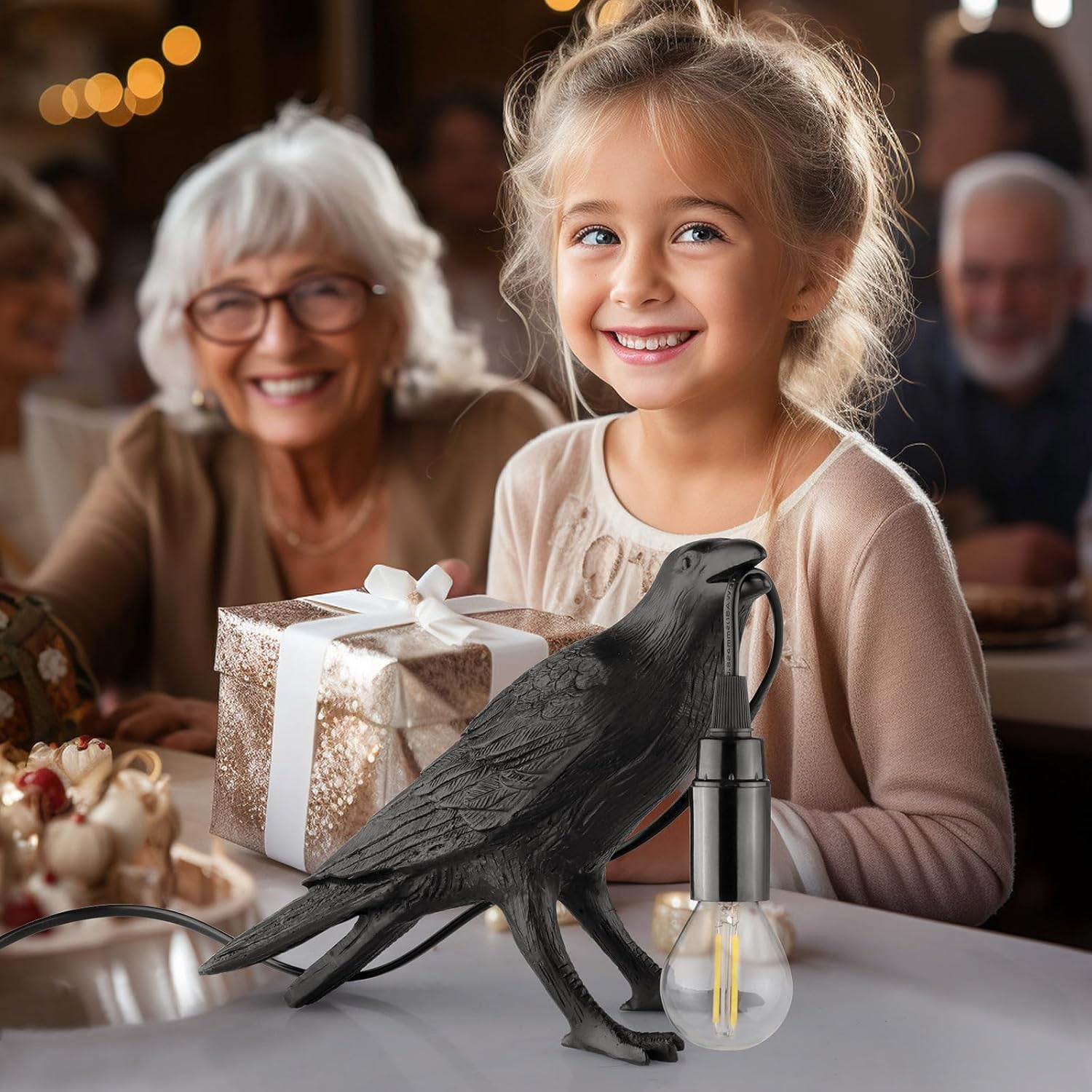 Skiennix Halloween Crow Lamp - Gothic Raven Table Light for Bedroom & Living Room Decor