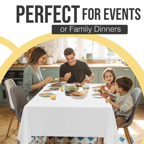 Exquisite 66% Thicker Premium Plastic Table Cloth Rectangle Table Cover 0.5 Mil 12 Pack White Table Cloth 54 Inch x 108 Inch Disposable Tablecloth Won't Tear Easily Like Cheap Thin Brands