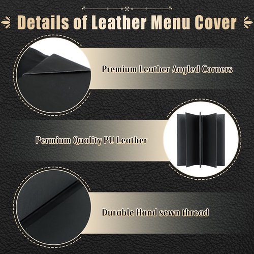 FLKQC Restaurant Menu Covers Holders 4.25" x 11" | 10 Pack 8 View Synthetic Leather Menu Holder Black for Wine List, Drinks, Commercial Menu Holder (10, Five Fold Panels (4.25 x 11 inch))