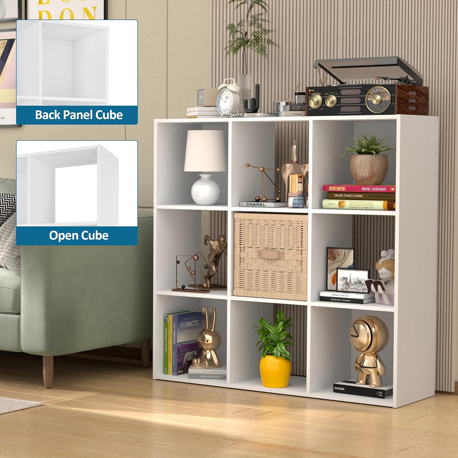 PrimeZone Stackable 9-Cube Storage Organizer - Versatile Wood Shelf for Closet & Bedroom | White Cubicle Cabinet